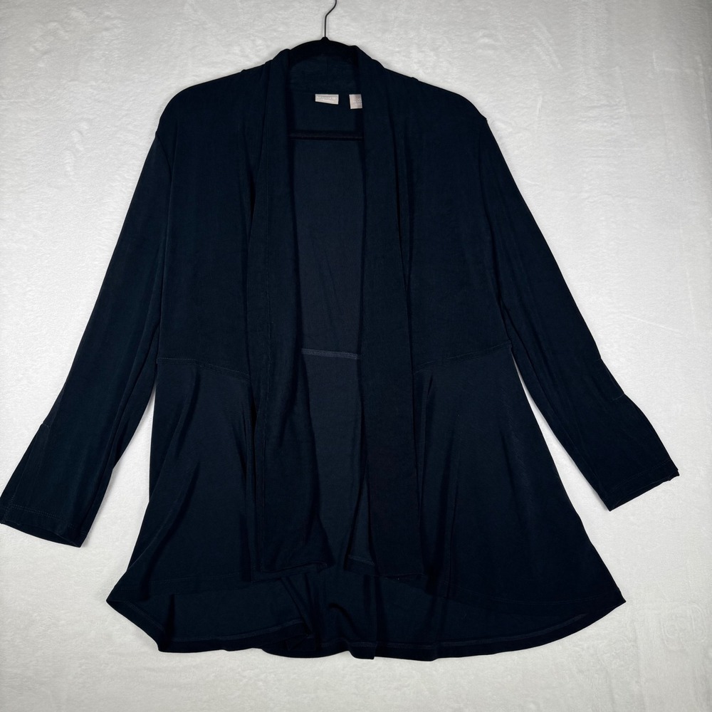 Chicos Travelers Navy Open Front Peplum Jacket Cardigan Sz 00 XS 2 | Cruise - Picture 2 of 9